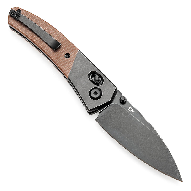 KANSEPT Dako Cross Bar Lock Titanium with Brown Micarta Handle (3.19“ CPM S35VN Blade) with Eddy M Design-K1101V6