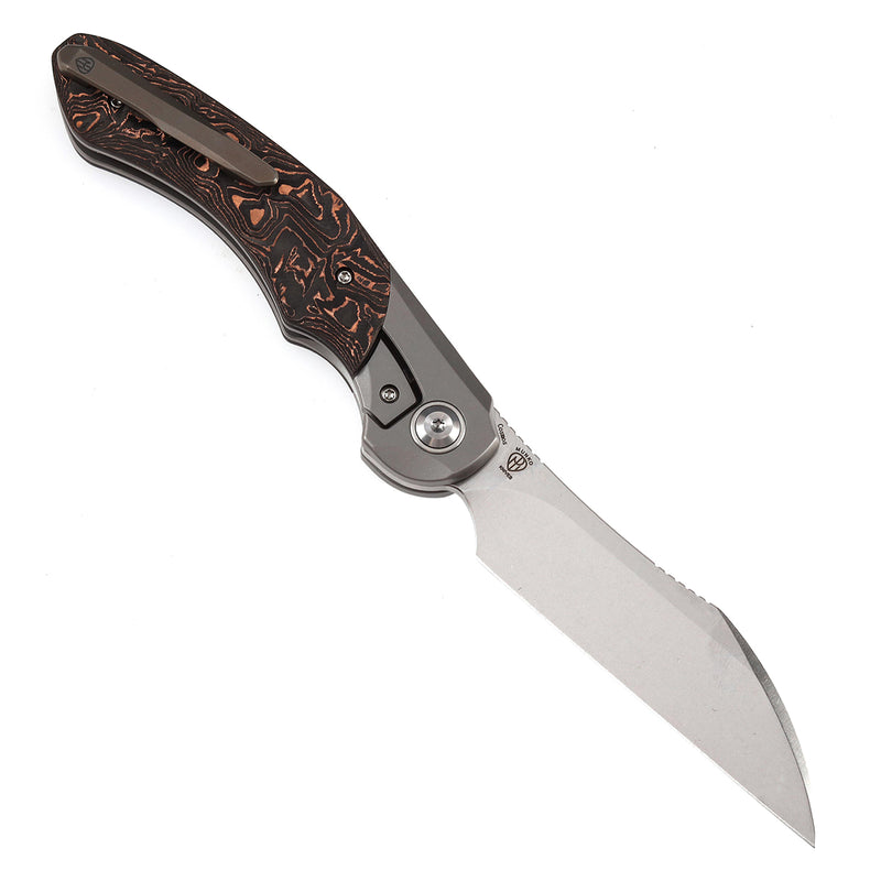 KANSEPT Cosmos Flipper Knives Titanium + Copper Carbon Fiber ( 3.58''CPM 20CV Blade)Munko Knives Design-K1059A1