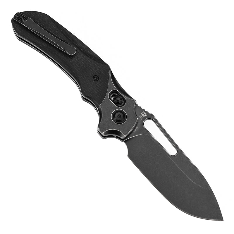 KANSEPT Quasar Cross Bar Lock Black Micarta Handle (3.38" 154CM Blade) with Munko Knives Design-T1099V2