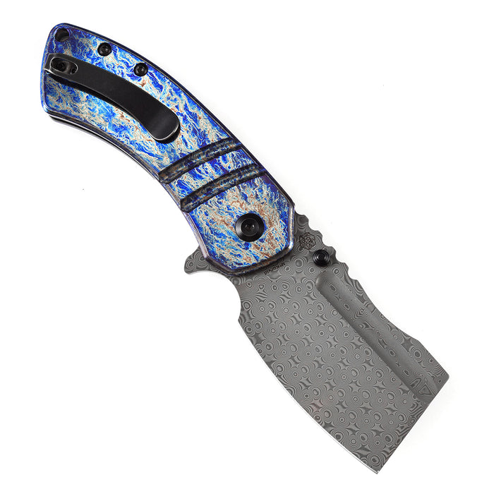 KANSEPT M+ Korvid Thumb Studs/Flipper Knife Lightning Strike Anodized Titanium Handle (3.07'‘ Damascus Blade ) Koch Tools Design-K2030C3U
