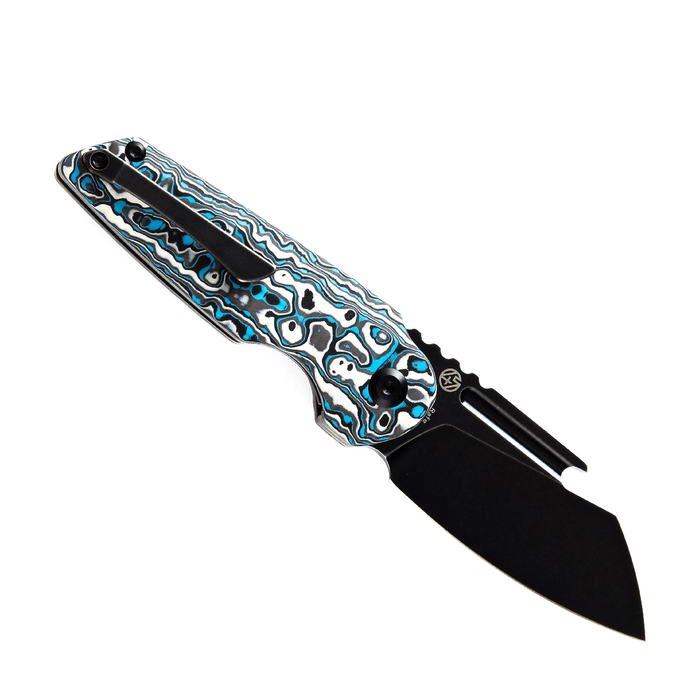 KANSEPT Rafe Flipper Knife Blue & White Carbon Fiber Handle (2.6''  CPM-S35VN Blade)4T5 Design -K2048A6
