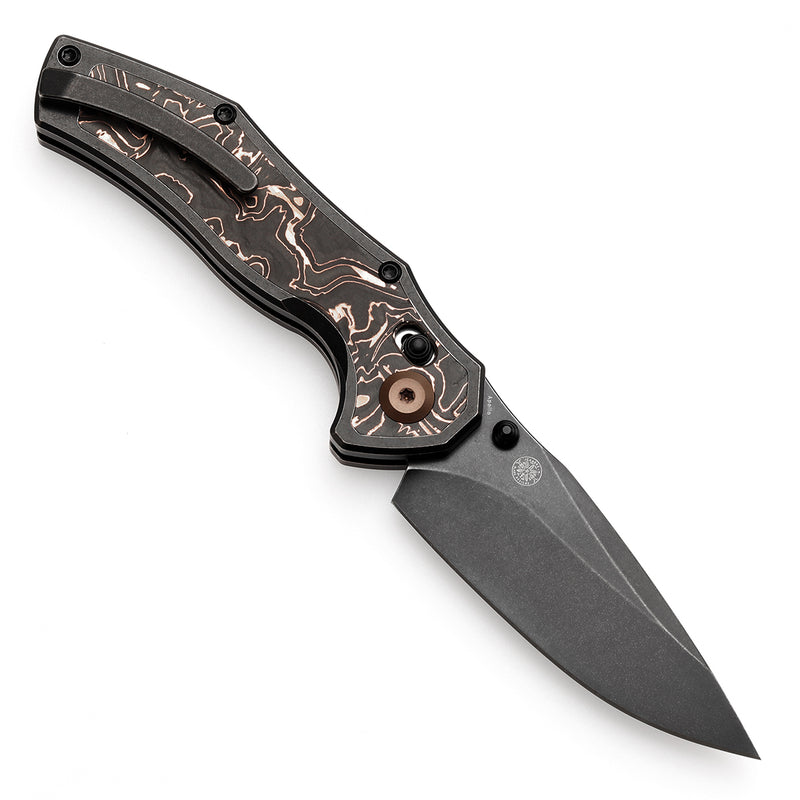 KANSEPT Apollo Cross Bar Lock Blackwash Titanium with Copper Carbon Fiber Handle (3.11“ CPM S35VN Blade) with War Blades Design-K2107V3