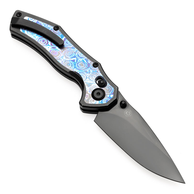 KANSEPT Apollo Cross Bar Lock Blackwash Titanium with Timascus Handle (3.11“ CPM S35VN Blade) with War Blades Design-K2107V5