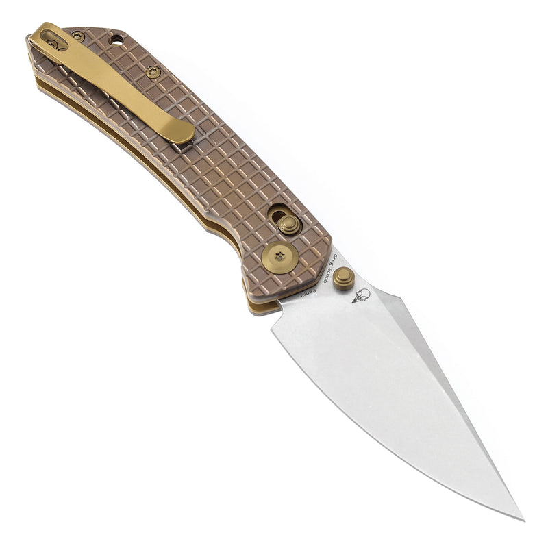 KANSEPT Fenrir Crossbar Lock Knife Bronze Anodized Titanium with Frag Pattern Handle (3.48'' CPM S35VN Blade) Greg Schob Design - K1034V7