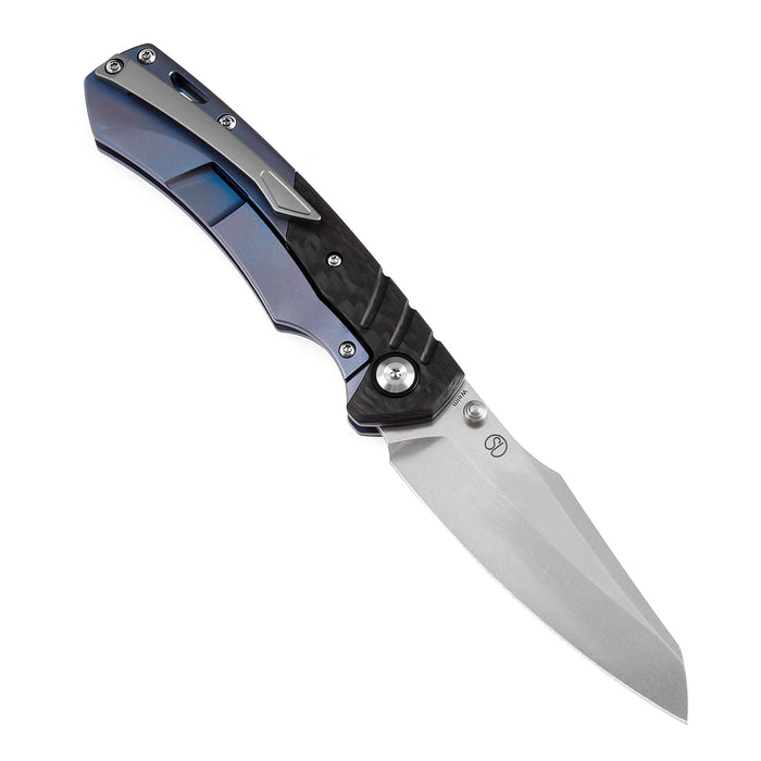 KANSEPT Weim Thumb Studs Knife Twill Carbon Fiber+Blue Anodized Titanium Handle (3.28''CPM S35VN Blade)Jonathan Styles Design-K1051A2