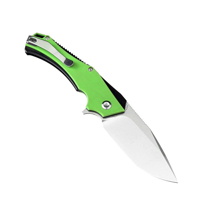 Hellx T1008A5 Stonewashed D2 Blade Green G10+ Black Anodized Stainless Steel Handle with  Mikkel Willumsen Design