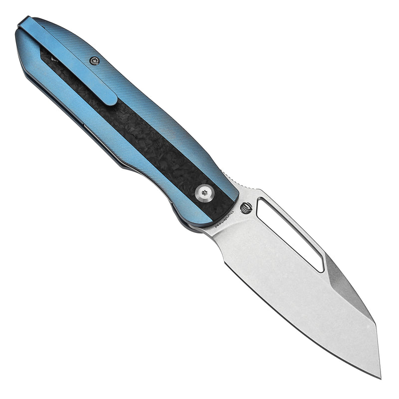 KANSEPT Thunderhead Thumb Hole Blue Titanium with Shred Carbon Fiber Inlay Handle (3.58" CPM S35VN Blade) with K.C. Spiron Design-K1106A3