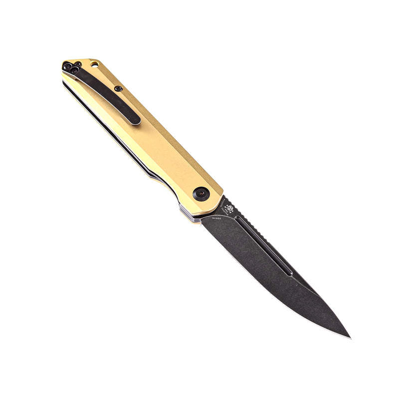 KANSEPT Prickle Flipper Knife Brass Handle (3.53"CPM-S35VN Blade)Max Tkachuk Design -K1012B1