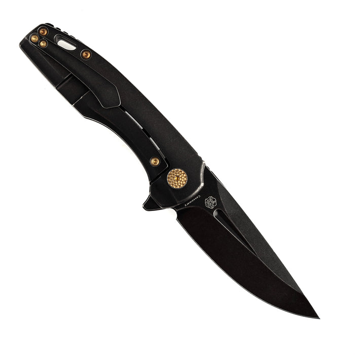 KANSEPT Cassowary Flipper Knife Blackwash Titanium Handle (2.9'' CPM-S35VN Blade) Koch Tools -K2065A1