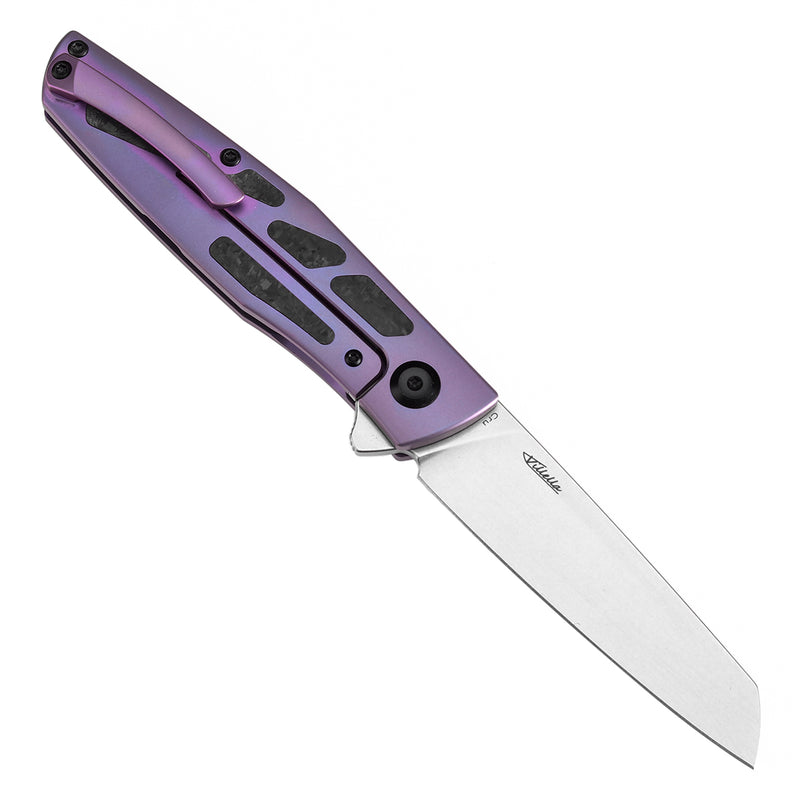 KANSEPT Cru Flipper Knife Purple Anodized Titanium & Shred Carbon Fiber Handle(3.46''CPM S35VN Blade) Villella Knives Design-K1092A2