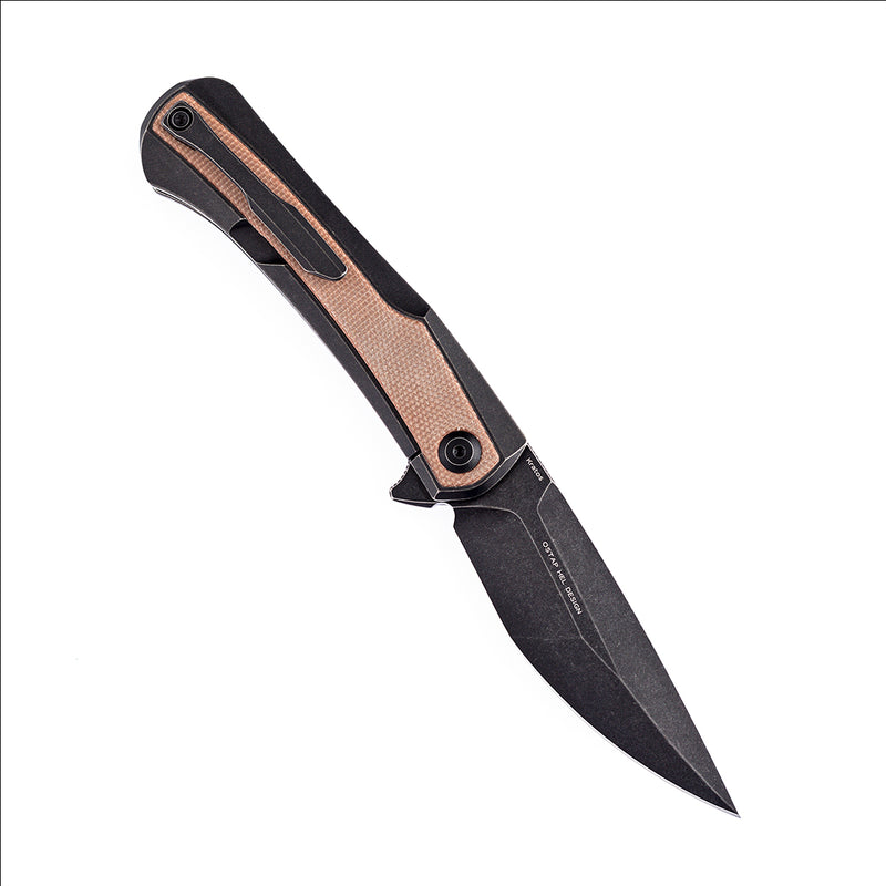 Kratos K1024A8 Titanium + Brwon Micarta Handle with Black TiCn Coated S35VN Blade for camping hunting folding knives by Ostap Hel Design