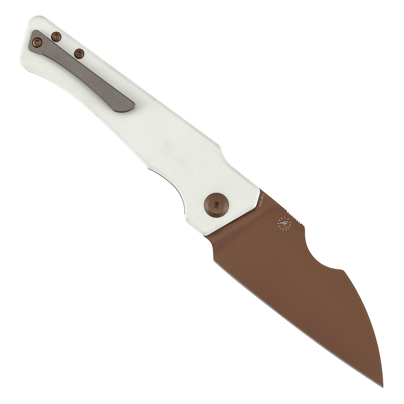 KANSEPT Egress Front Flipper White G10 Handle (3.47" Rose Gold Coated CPM S35VN Blade) Nitch Designs-K1033B3