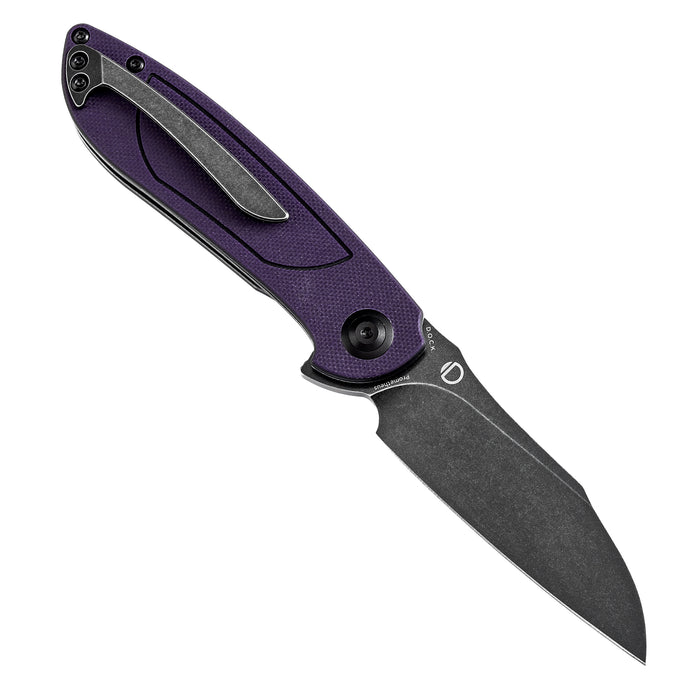 Tenable Prometheus Folding Knife Purple and Black G10 Handle(3.29'' Blackwash 14C28N Blade)D.O.C.K. Design-T1040A4