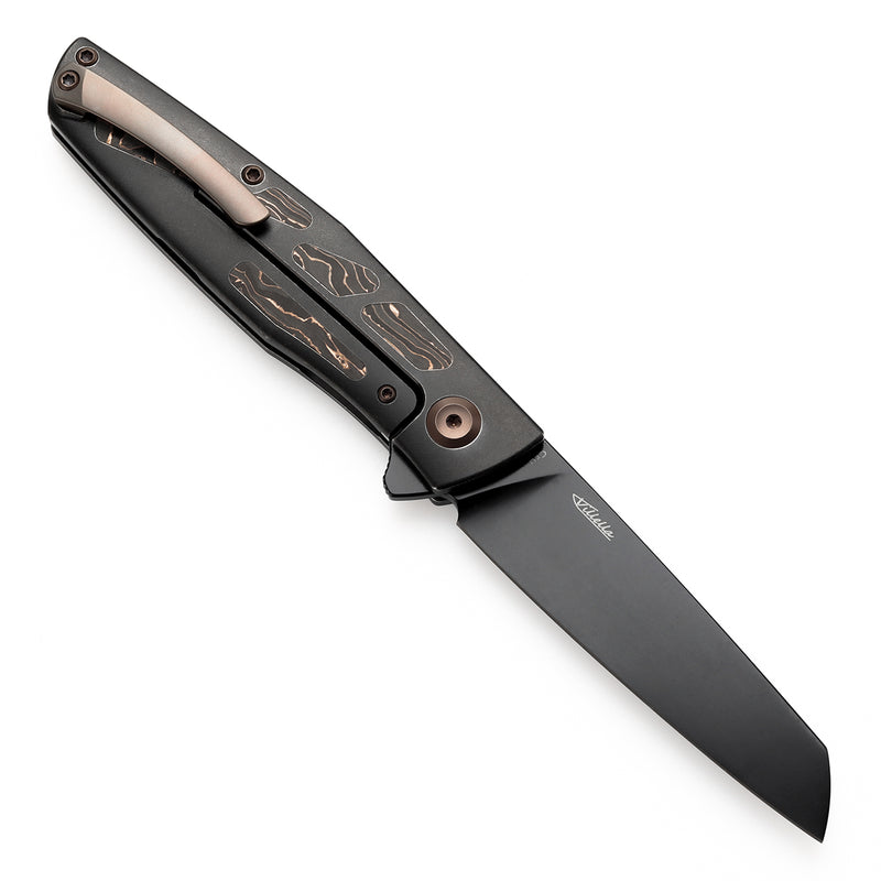 KANSEPT Cru Flipper Knife Blackwash Titanium & Copper Carbon Fiber Handle(3.46''CPM S35VN Blade) Villella Knives Design-K1092A1