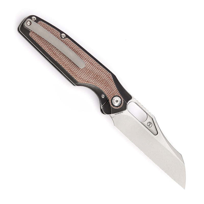 KANSEPT Tuckamore Thumb Hole Knife Stonewashed Titanium + Brown Micarta Handle (3.54" CPM 20CV Blade) -K1052A4