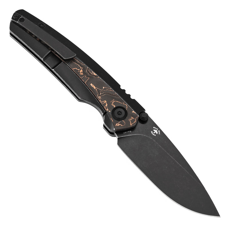KANSEPT Thumb Stub RavenBlackwash Titanium wtih Copper Carbon Fiber Handle (3.13" CPM 20CV Blade) with Black Bird Blades Design-K2109A3