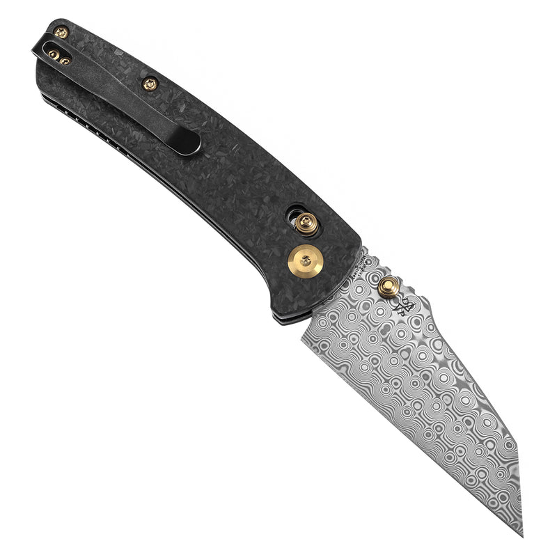 KANSEPT Main Street Thumb Studs/Crossbar Lock Knife Shred Carbon Fiber Handle(3.36''Damascus Blade) Dirk Pinkerton Design-K1015V1