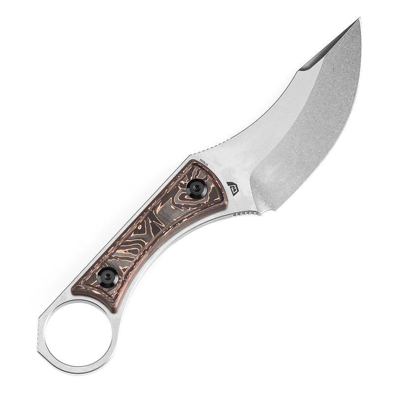 KANSEPT Niko Fixed Knife Copper Carbon Fiber Handle (3.54''D2 Blade ) with Sheath Marco Knives Design -G004A5