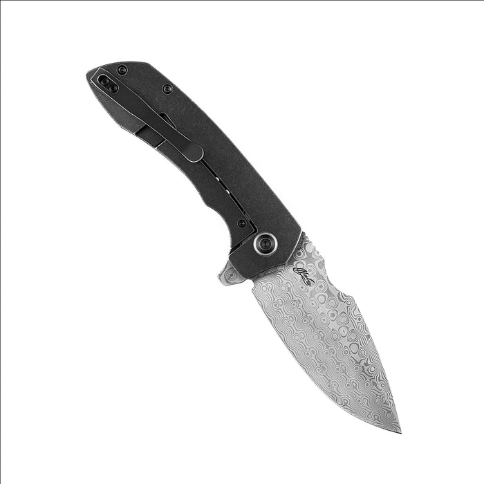 Entity K1036A3 Damascus Blade Black TiCn Coated and Stonewashed  Titanium Handle with Nalu Knives design