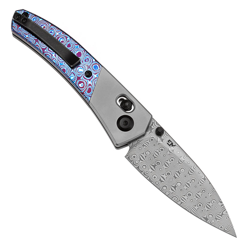 KANSEPT Dako Cross Bar Lock Titanium with Timascus Handle (3.19" Damascus Blade) with Eddy M Design-K1101V4