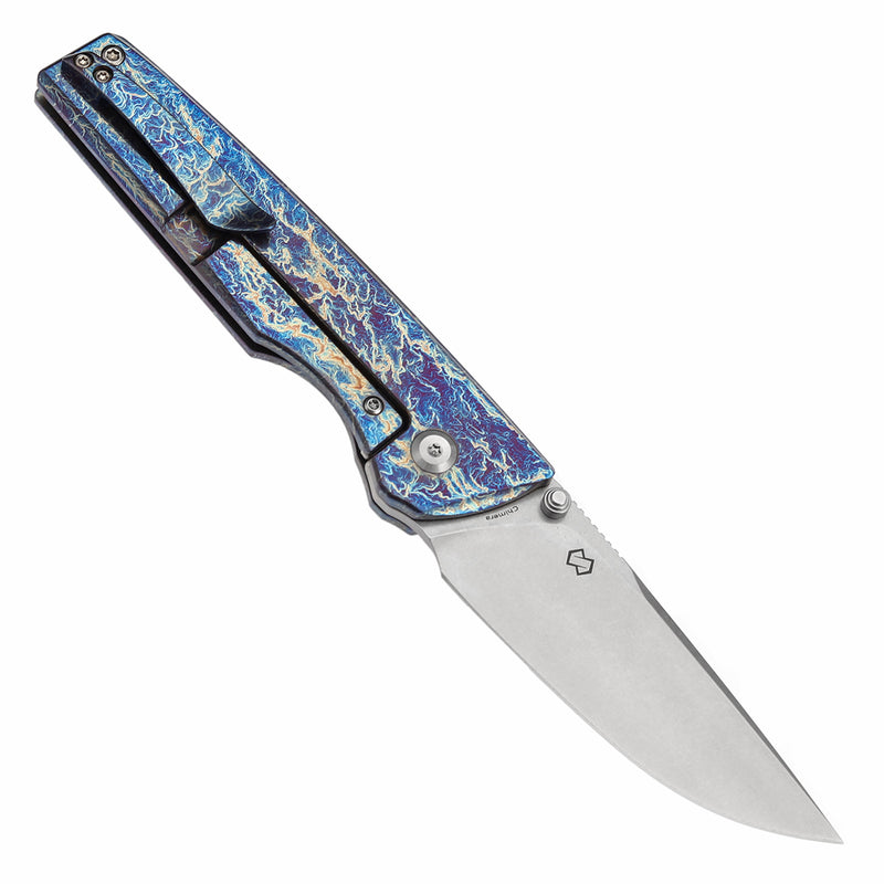 KANSEPT Chimera Thumb Stub Titanium with Lightning Strike Finish Handle (3.15" CPM S35VN Blade) with Matsey Design-K1096A5