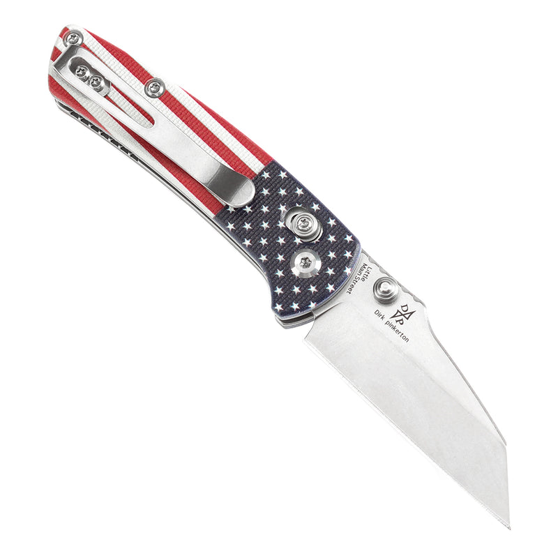 KANSEPT Little Main Street Cross Bar Lock Jade G10 with American Flag Handle (2.26'' Stonewashed 154CM Blade) Dirk Pinkerton Design T2015V6