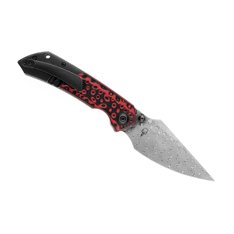 KANSEPT Fenrir Front Flipper/Thumb Stud Knife Black and Red G10  +Titanium Handle (3.48'' Dmascus Blade) Greg Schob Design-K1034A2