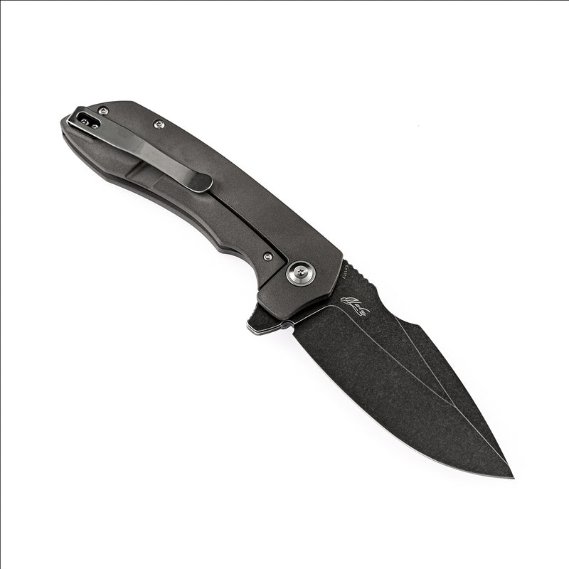 Entity K1036A2 Black TiCn Coated and Stonewashed  CPM-S35VN Blade Silicon Carbided Titanium Handle with Nalu Knives design