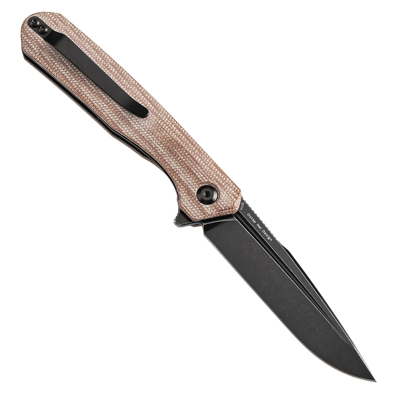 KANSEPT Qilin FlipperBrown Micarta Handle (3.43''Blackwash 154CM Blade) Ostap Hel Design -T1047A3