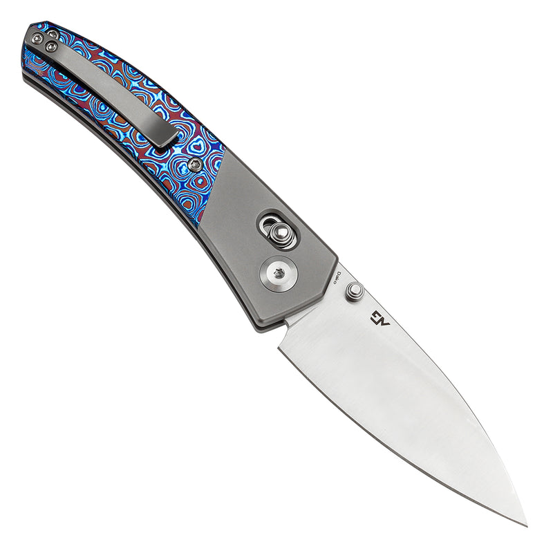 KANSEPT Dako Cross Bar Lock Stonewashed Titanium with Timascus Handle (3.19" CPM S35VN Blade) with Eddy M Design-K1101V5