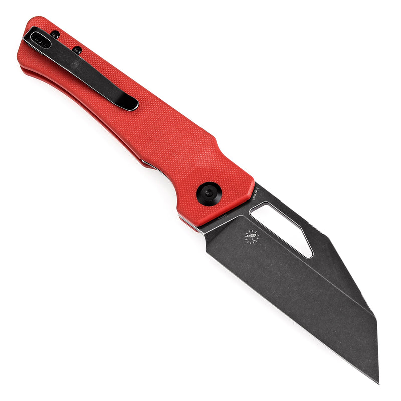 KANSEPT Egress T1033A5 Black Stonewashed 14C28N Red G10 Handle with Nitch Designs Design