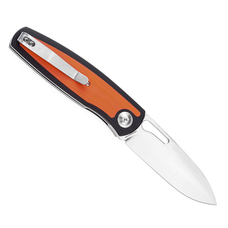 Mato K1050A2 Stonewashed CPM-S35VN Blade Black and Orange G10 Handle with Villella Knives Design