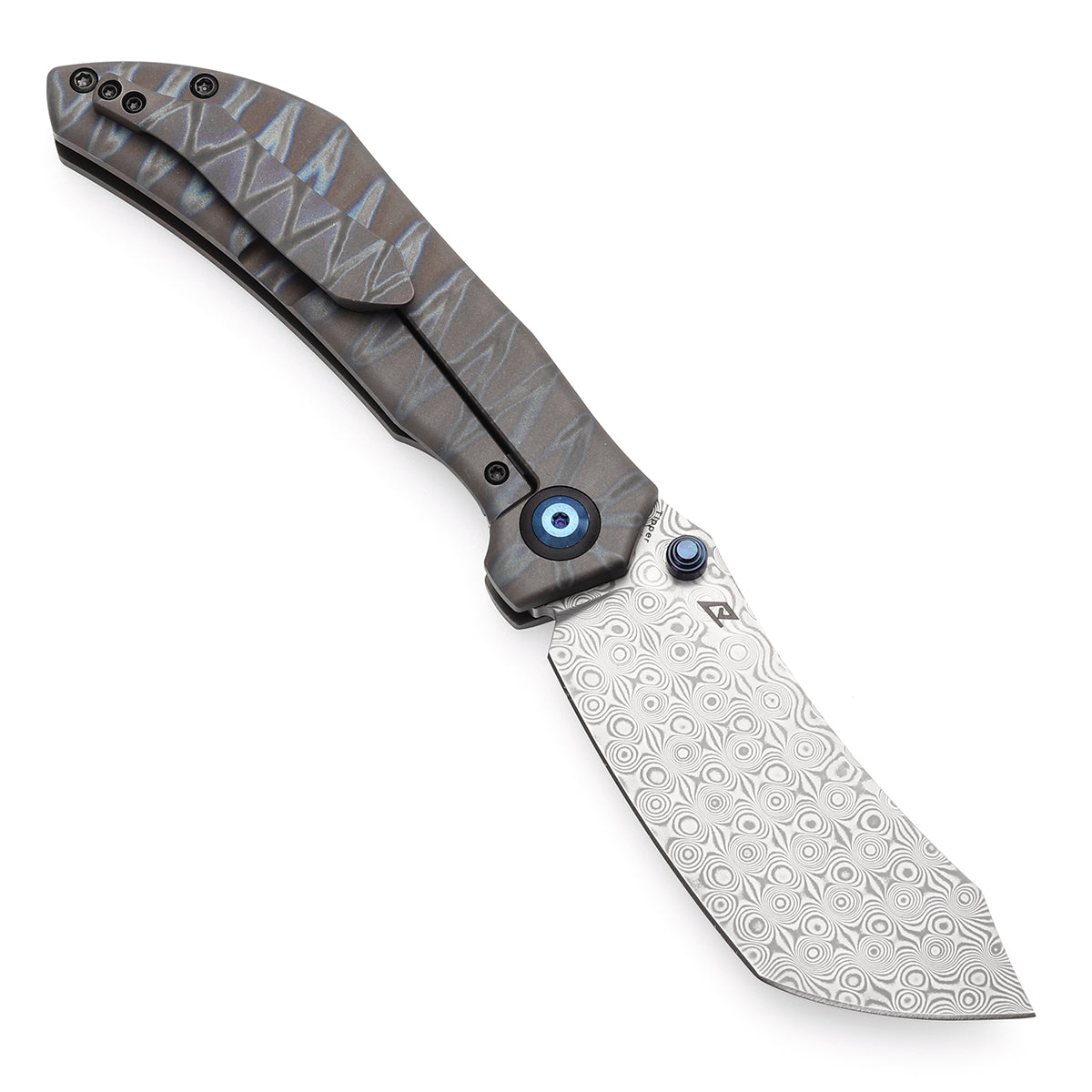 KANSEPT Tipper Thumb Stub Knife Titanium with Tiger Stripe