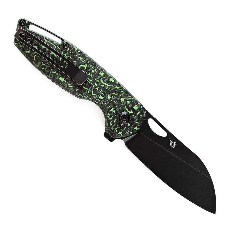 KANSEPT Model 6 Flipper/Thumb Hole Knife Green Carbon Fiber Handle (3.1'' CPM 20CV Blade) -K1022A5