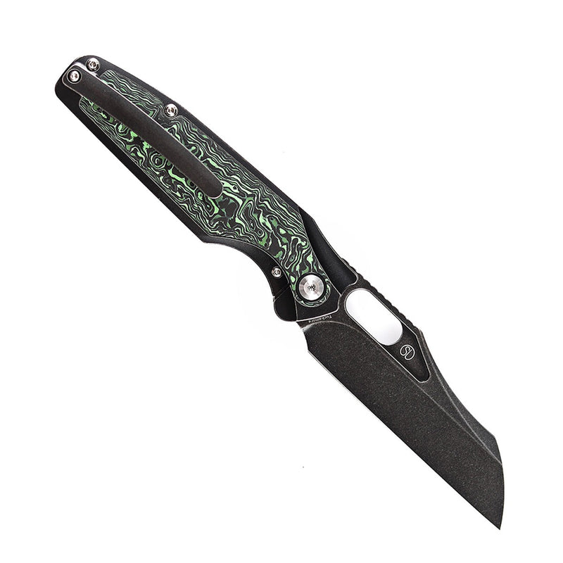 KANSEPT Tuckamore Thumb Hole Knife Stonewashed Titanium +Green Carbon Fiber Handle (3.54" CPM 20CV Blade) -K1052A3