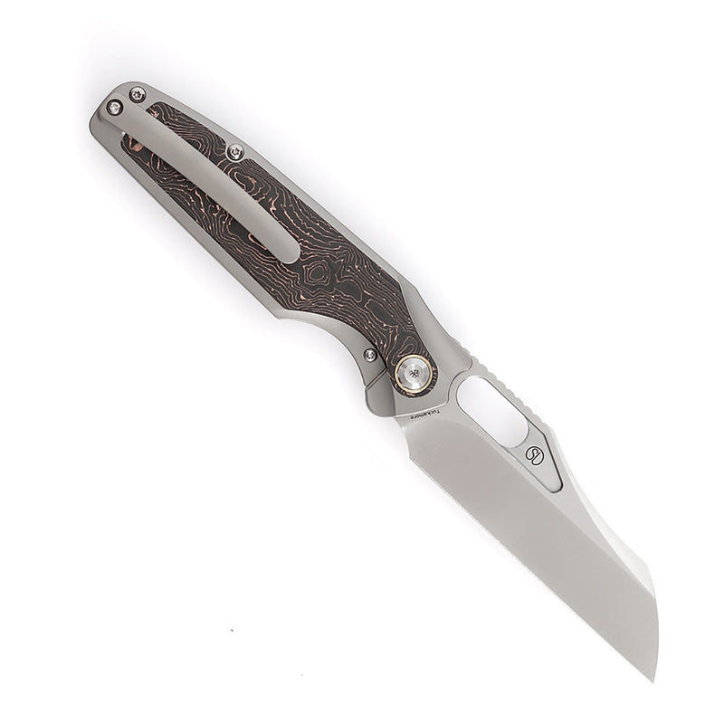 KANSEPT Tuckamore Thumb Hole Knife Titanium +Copper  Carbon Fiber Handle (3.54" CPM 20CV Blade) -K1052A2