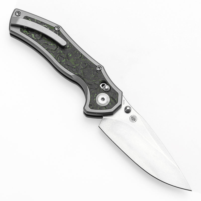 KANSEPT Apollo Cross Bar Lock Stonewashed Titanium and Jungle Wear Fatcarbon Handle (3.11“ CPM S35VN Blade) with War Blades Design-K2107V1