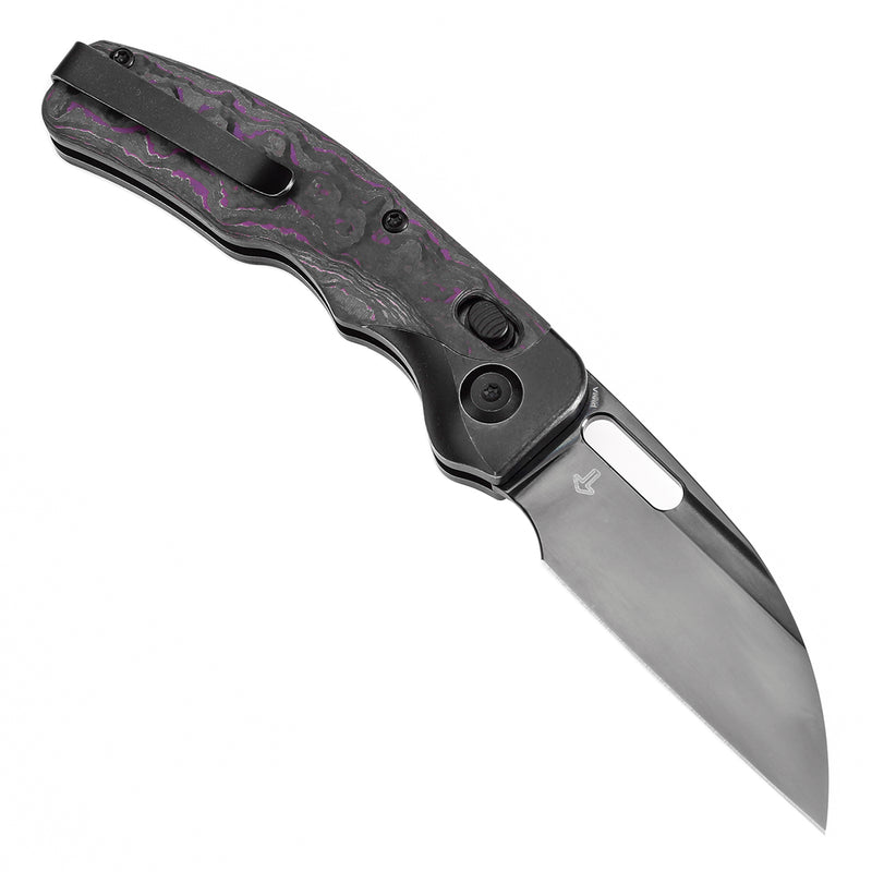 KANSEPT Vivid Cross Bar Lock Blackwashed Titanium with Purple Haze Fatcarbon Handle (3.04'' Mirror DLC CPM S35VN Blade) Jacob Lundquist Designed-K1094V4