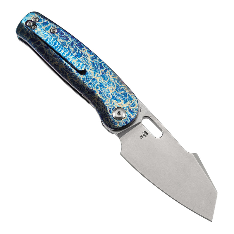 KANSEPT Orlok Thumb Hole Titanium with Lightning Strike Finish(3.03" CPM S35VN) Terry Cour II Design- K2111A3