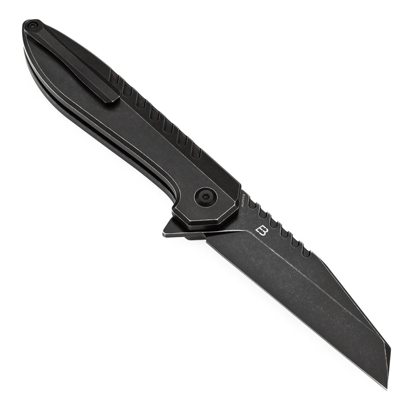 KANSEPT Kosame Button Lock Blackwash Titanium with Black & Red G-mascus (3.37" 154CM Blade) with EI Spade Design-T1093F5