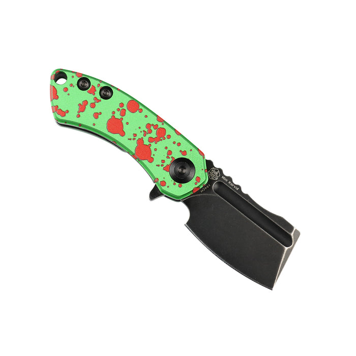 KANSEPT Mini Korvid Flipper Knife Zombie Green Anodized Aluminum Handle (1.45'' 154CM Blade) Koch Tools Design-T3030P1