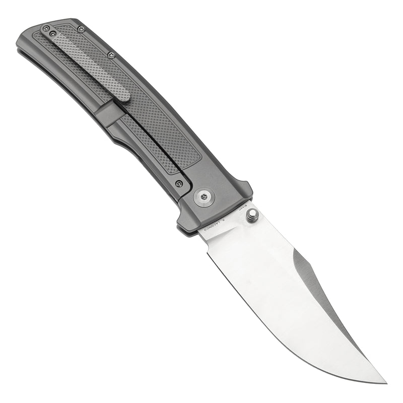 KANSEPT Bison Thumb Stub Plain Titanium with Frag Pattern Handle (4.25" CPM S35VN Blade) with Ray Laconico Knives Design-K1108A1