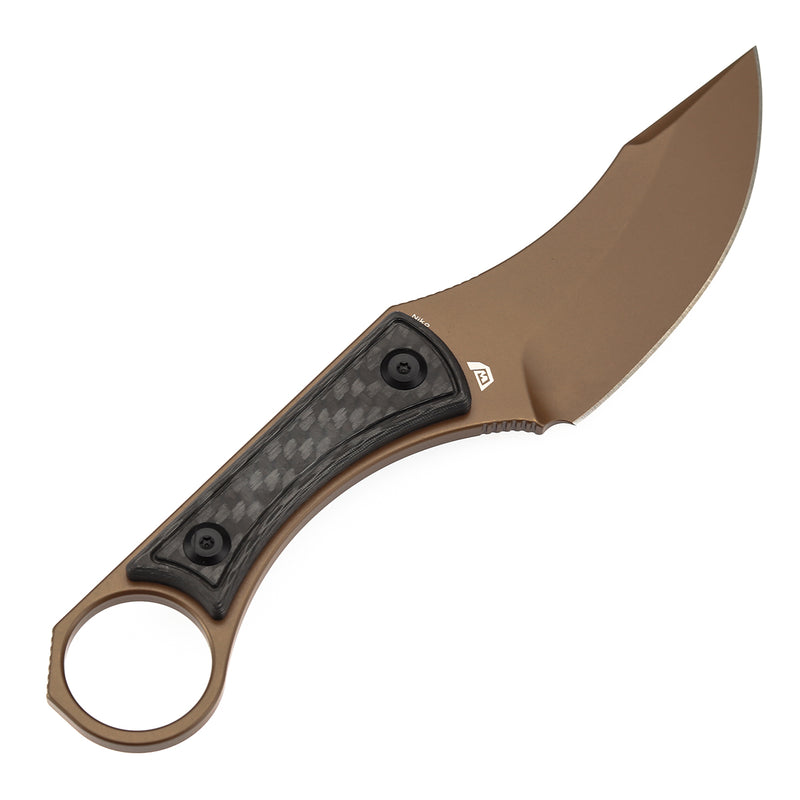 KANSEPT Niko Fixed Knife Twill Carbon Fiber Handle (3.54''Rose Gold Coated D2 Blade ) with Sheath Marco Knives Design -G004A9
