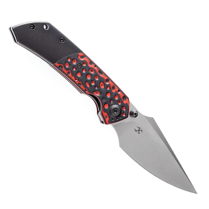 KANSEPT Fenrir --Left Handed Flipper Knife Black and Red G10+ Titanium  Handle (3.48'' CPM-S35VN Blade) Greg Schob Design -K1034L2