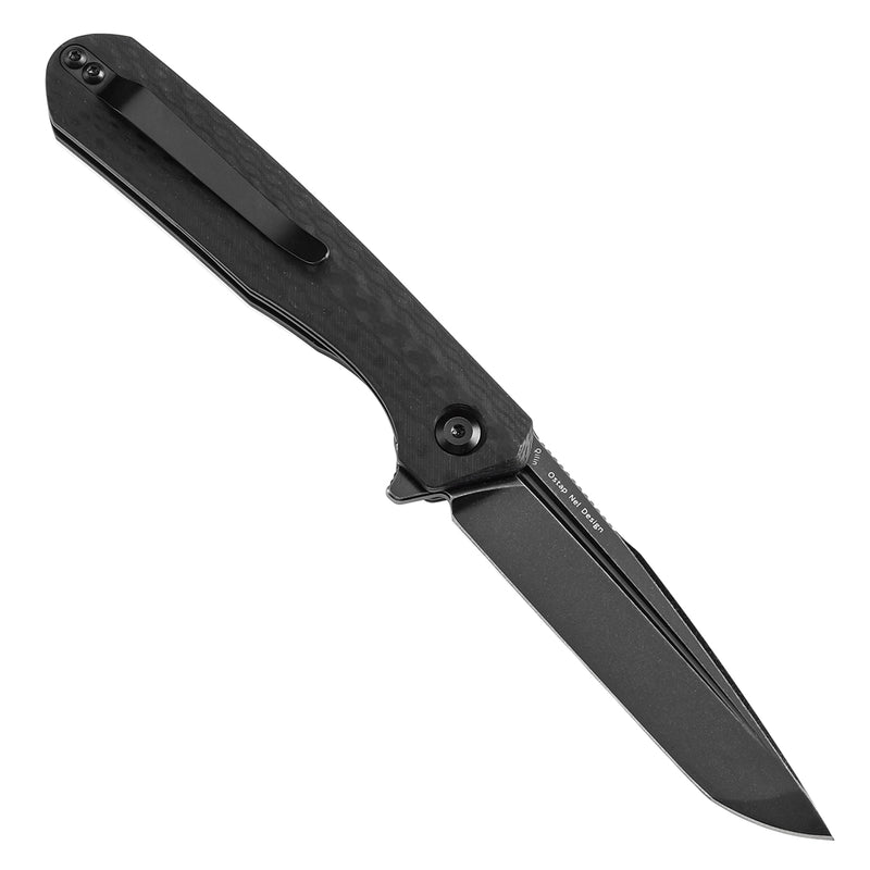 KANSEPT Qilin Flipper Black Carbon Fiber & G10 Handle (3.43''Blackwash 154CM Blade) Ostap Hel Design -T1047T1
