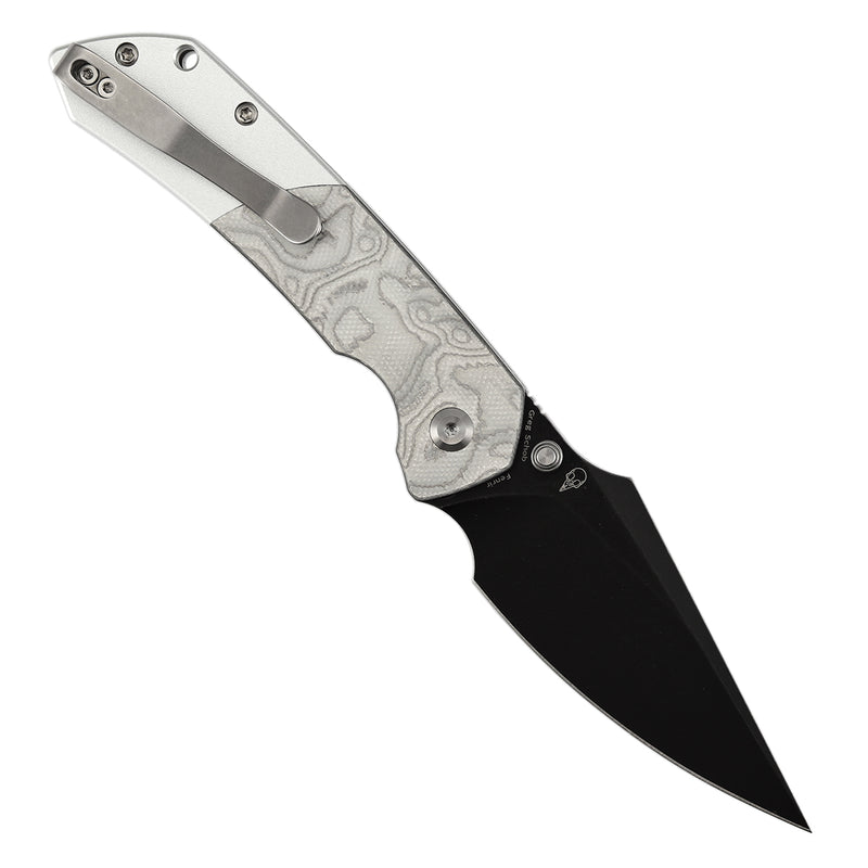 KANSEPT Fenrir Button Lock G-10 with Aluminum Foil Handle (3.45'' Blackwash 154CM Blade) Sparrow Knife Designed- T1034B3
