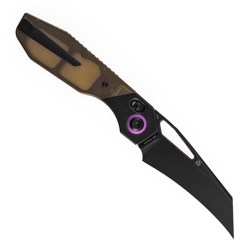 Kansept QTRO | Crossbar Lock | Blackwash Titanium and Amber Pei/Ultem Inlay| 3.59" Elmax Blade | Luft Concepts Designed |K1118VH1