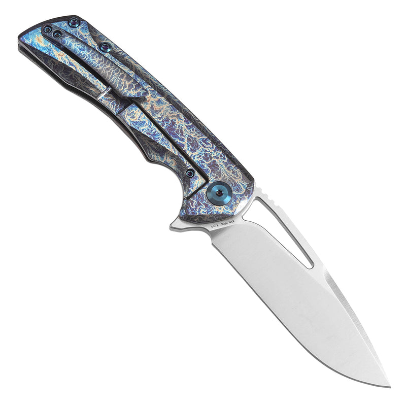 KANSEPT KRYO Thumb Hole Titanium with Lightning Strike Finish Handle (3.58" CPM S35VN Blade) Kim Ning Design-K1001A11