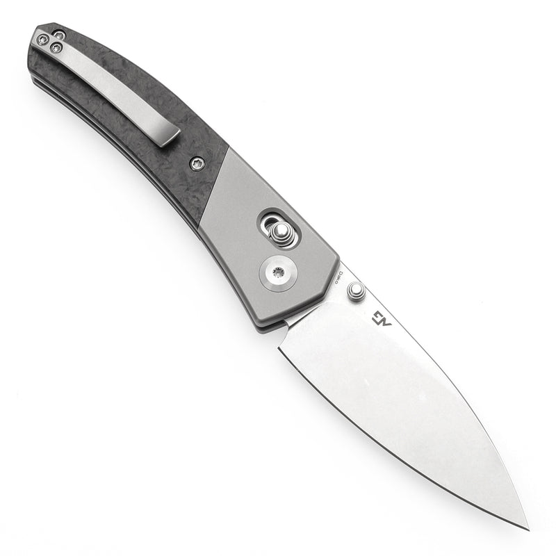 KANSEPT Dako Cross Bar Lock Stonewashed Titanium with Shred Carbon Fiber Handle (3.19" CPM S35VN Blade) with Eddy M Design-K1101V1