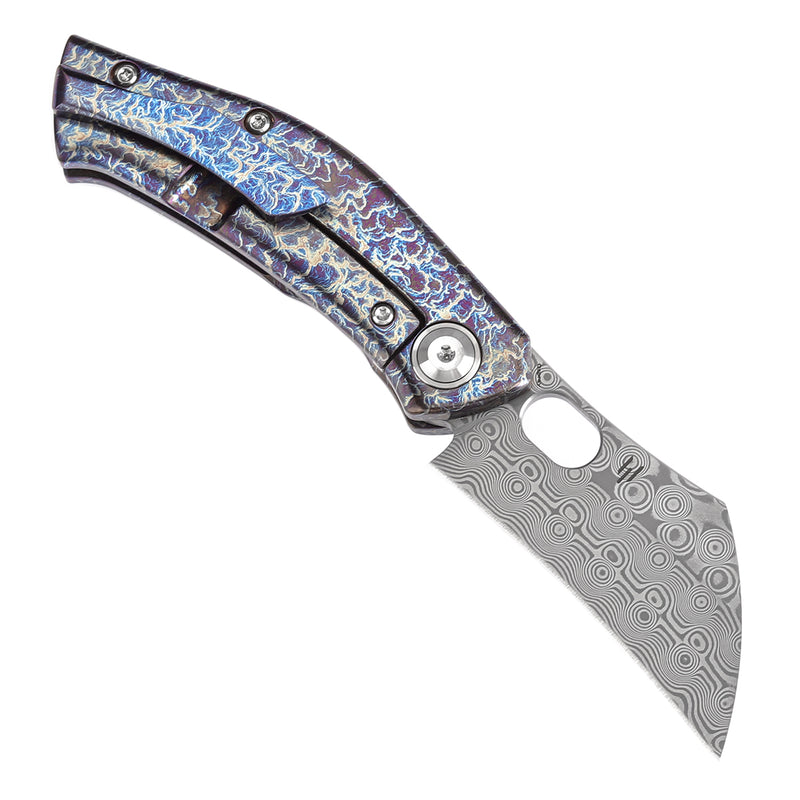 KANSEPT Osprey Thumb Hole Knife Lightning Strike Anodized Titanium Handle (2.23'' Damascus Blade) Johnathan Shaw Design - K2087A2